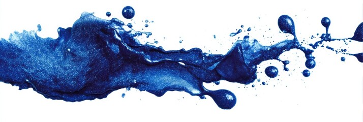 Poster - Artistic Splash of Blueberry Juice Flowing Across a Blank Surface With Dynamic Droplets and Vibrant Shades of Blue