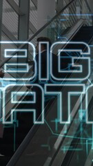 Poster - Big Data text animation over people using escalator in modern building