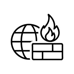 Fototapete - Icon flat vector icon of a digital firewall with globe and flame  