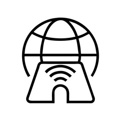 Fototapete - VPN tunnel icon with globe and wireless signal in minimalistic style  