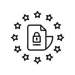 Fototapete - GDPR compliance icon with secure file and stars in black outline  
