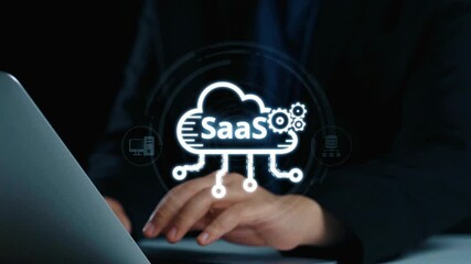 Fototapete - Visual representation of SaaS showing infrastructure, SaaS deployment, SaaS platform features, and SaaS integration model in digital environment. Elide