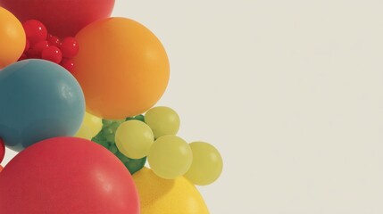 Poster - Colorful Abstract Composition Featuring Spherical Fruits in Minimalistic Design With Empty Right Margin for Visual Balance