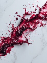 Poster - Artistic Beet Juice Splash Creating Colorful Patterns on a White Marble Surface