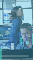 Poster - Animation of financial data processing over diverse business people in office