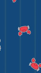 Poster - Animation of multiple red crabs falling on striped background