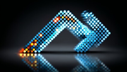 Aufkleber - Blue arrow with red dots on it. The arrow is pointing to the right. The image has a futuristic and modern feel to it