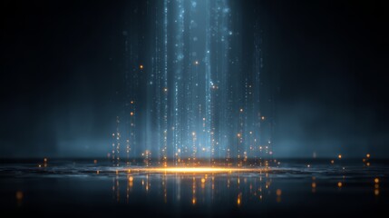 Aufkleber - Blue sky with a bright orange light shining down on it. The light is scattered in the air, creating a dreamy and ethereal atmosphere