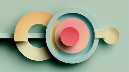 Poster - Colorful abstract design with a red circle in the middle. The circles are of different sizes and colors, and the red circle is in the middle. The design is made of different shapes and colors