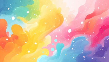 Poster - Colorful background with a rainbow and snowflakes. The background is a mix of colors and the snowflakes are white