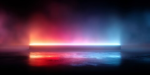 Poster - Long, colorful lighted strip is reflected in the water. The colors are red, blue, and green