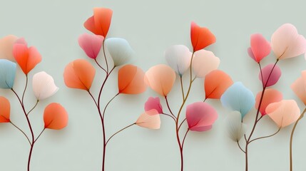 Poster - Row of colorful flowers with pink, blue, and green petals. The flowers are arranged in a line and are very colorful