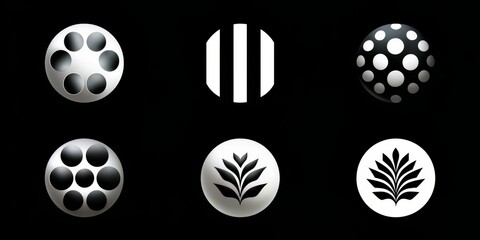 Aufkleber - Set of six black and white circles with different shapes and patterns. The circles are all different sizes and are arranged in a row