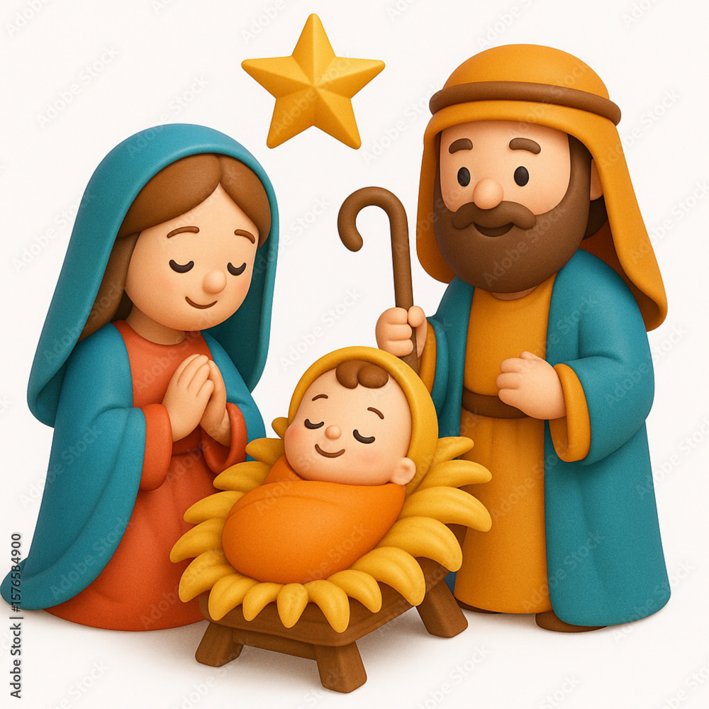 Joyful Christmas nativity vector with baby Jesus, Mary and Joseph in ...