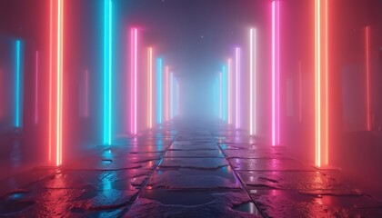 Leinwandbilder - 3D render abstract background with colorful spectrum, neon rays, and glowing lines. Vibrant digital artwork with stylized ar elements, creates futuristic atmosphere, perfect for tech or gaming themes.