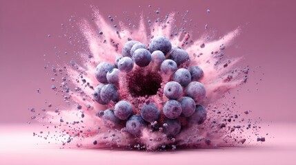 Poster - Berry Explosion Creating a Vibrant Splash With Surrounded Particles in 3D Illustration