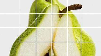 Poster - Abstract Pear Slice Arranged in Geometric Tiles With a Clean Right Zone for Artistic Emphasis