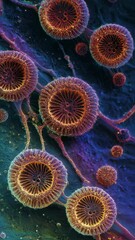 Poster - Colorful diatoms, single celled algae, reveal their intricate and delicate structures under microscopic observation, showcasing the beauty and complexity of the microscopic world