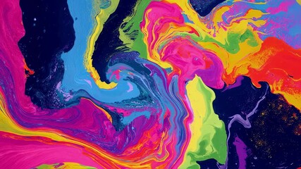 Poster - Fluid acrylic painting mixing vibrant colors, creating swirling patterns and dynamic textures, perfect for backgrounds and artistic projects