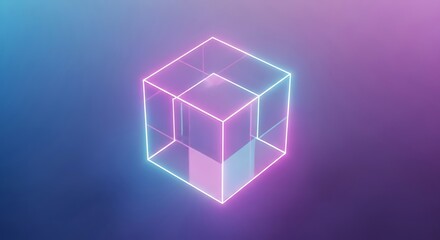 Poster - Neon-lit, translucent cube in a vibrant gradient background.