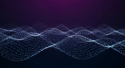 Poster - Abstract illustration featuring wavy lines of sparkling particles against a gradient background of purple and dark blue.