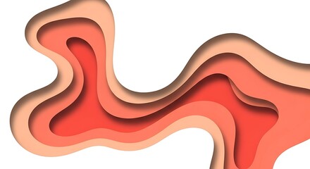 Poster - Abstract paper-cut design with layered coral and peach tones, creating a flowing, organic shape.