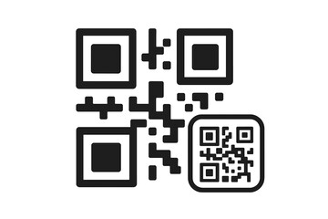 Poster - QR Code Icon with Mini QR Code, Modern Vector Illustration, Transparent Background, Black and White, Digital Barcode, Scan Symbol, Isolated Design, Technology Concept, Editable PNG, High Resolution