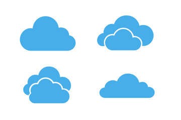 Poster - Blue Cloud Icon Set. Flat Vector Cloud Shapes Collection. Simple Weather Symbol, Cartoon Cloud Silhouette, Minimalist Design, Digital Clipart, Web App, Transparent Background, Isolated