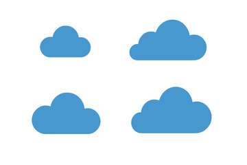 Poster - Blue Cloud Icon Set. Simple Flat Weather Symbol Collection. Cartoon Puffy Cloud Shapes. Sky Element for App, Web, Forecast, UI, Infographic, Kids Design, Transparent Background, Vector Illustration