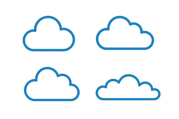 Poster - Cloud Outline Icon Set. Blue Line Art Weather Symbol Collection. Simple Cloud Shape Vector Illustration. Minimalist Cloud Design for Web, App, Network, Storage, Forecast, Digital, Technology