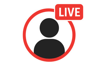 Aufkleber - Live Streaming Badge Icon. User Profile Avatar in Red Circle Frame. Social Media Broadcast Symbol. Online Video Stream Notification. Flat Vector Illustration. Transparent Background.