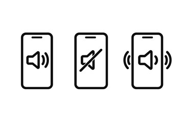 Poster - Smartphone Sound Profile Icons Set. Mobile Phone Silent, Sound, and Vibration Mode Symbols. Audio Notification, Mute, Ring, Alert, Volume Control. App UI Vector Illustration. Isolated Transparent PNG.