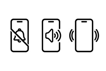 Poster - Smartphone Sound Profile Icons Set. Silent, Ring, and Vibration Mode Symbols. Mobile Notification Status Vector. Phone Audio Settings UI Elements. Transparent PNG and Vector Illustration.