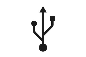 Aufkleber - USB Icon Vector Illustration. Universal Serial Bus Symbol. Black Silhouette Isolated on White. Technology Connection Port Sign. Data Transfer Interface. Digital Device Connector Concept.