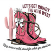 © Ai vector  - A pair of pink cowboy boots with a white bow and a cactus on a white background