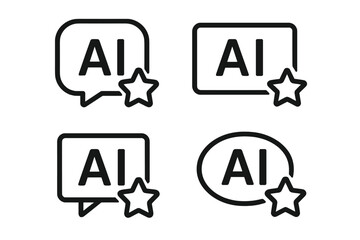 Fototapete - AI message icons set. Artificial intelligence chat assistant and text generator symbol with speech bubble and star. Vector collection for app, UI, website, smart features.