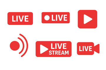 Aufkleber - Live streaming red icon set. Live broadcasting button and online stream symbol. Play video logo for social media. Vector illustration element collection for online broadcasting.