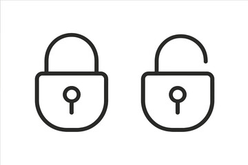 Poster - Lock and unlock outline vector icon set. Padlock symbol for security, privacy, and access. Simple line icons for app, website, UI, UX design. Open and closed states.