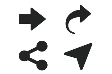 Poster - Share Icon Set. Send Button, Forward Arrow, Curved Arrow, Share Symbol, Navigation Pointer. Vector Icons on Transparent Background. Communication, Social Media, Interface Elements