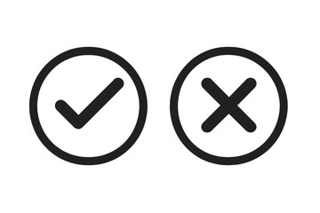 Poster - Check Mark and Cross Icon Set. Vector Symbols for Correct and Incorrect, Yes and No, Approval and Rejection, Decision Making, Voting, Survey, UI Elements, Black Outline, Transparent Background
