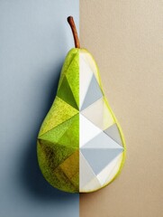 Poster - Abstract Geometric Representation of a Pear Slice Showcasing Vibrant Colors and Clean Lines