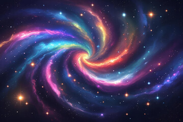 Wall Mural - Colorful Spiral Galaxy Illustration with Stars and Nebula in Deep Space