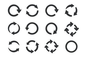 Aufkleber - Circular arrow icon set. Refresh, reload, rotation, and loop symbols. Simple flat vector pictogram collection for web design. Modern update and sync interface button signs.