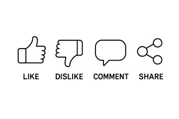 Poster - Social Media Reaction Buttons Panel. Like, Dislike, Comment, Share Icons. Outline Vector Set for Video, Blog, Website, UI, App. Minimalist Social Interaction Symbols. Transparent Background.