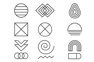 Poster - Minimalist Geometric Line Shapes Collection. Abstract Modern Linear Design Elements. Trendy Circle, Square, Spiral, Arrow, Drop, Rainbow, Overlapping, and Zigzag Vector Set