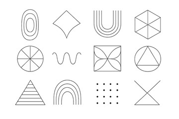 Poster - Minimalist Geometric Line Shapes Collection. Abstract Linear Design Elements. Modern Century Style Vector Set. Simple Outlines, Circles, Triangles, Hexagons, Waves, Patterns, Transparent Background