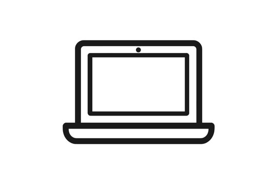 Minimalist Laptop Icon Vector. Modern Notebook Computer Symbol for App, Website, User Interface, Technology Design Element. Black Outline Illustration on White Background. Digital Device Clipart
