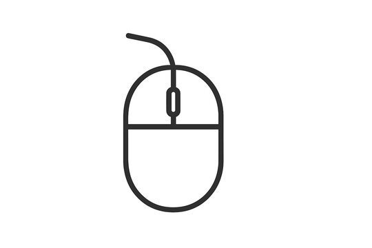 Computer mouse icon vector. Click symbol illustration. PC hardware device. Pointer cursor for web navigation. Technology peripheral sign. Simple line outline graphic isolated.