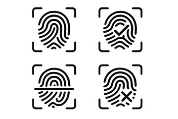 Poster - Fingerprint Scan Icons Set. Biometric Security, Authentication, Identification, Access Control. Black and White Thumbprint Symbols for Mobile App, UI, Website. Vector Illustration