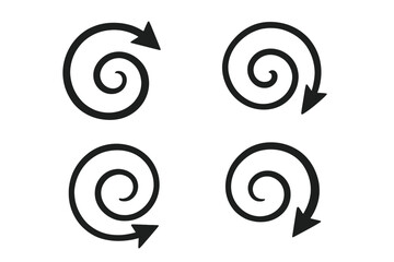 Poster - Spiral Arrow Icons Collection. Black Swirl Arrow Symbols. Circular Rotation, Loop, Cycle, Spiral Direction, Swirling Motion, Vector Isolated on White. Graphic Design Element Set